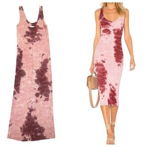 Enza Costa Ribbed Tie Dye Tank Maxi Dress Pink Burgundy Cotton Women Medium